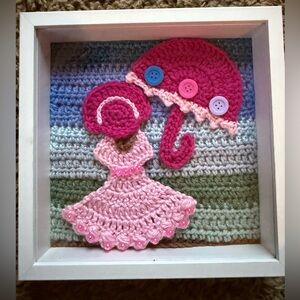 Crochet Lady with Umbrella Framed Art